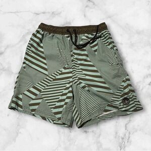 Neff Mens Board Shorts Large Olive Mint Green Geometric Striped Swim Trunks